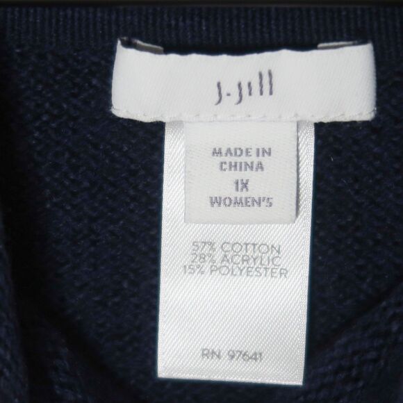 J.Jill Womens Knit Pullover Sweater 1X Blue Aztec‎ Tribal Oversized Western Cozy - Picture 4 of 10